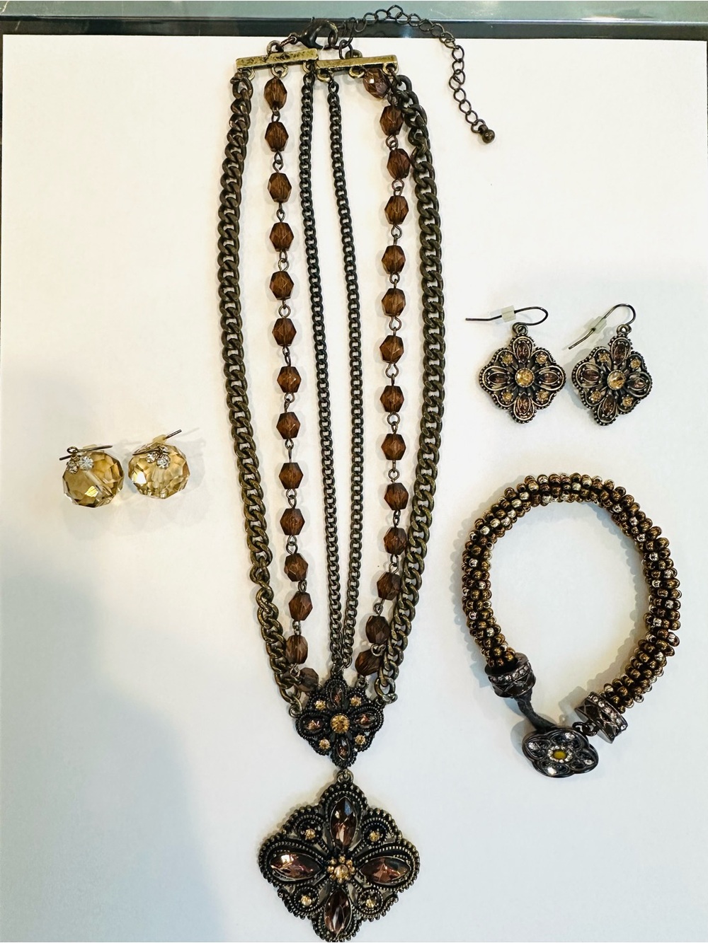 Fall Jewelry Set in Shades of Bronze, Gold and Dark Brown